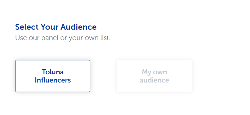 Select Your Audience in Toluna Start