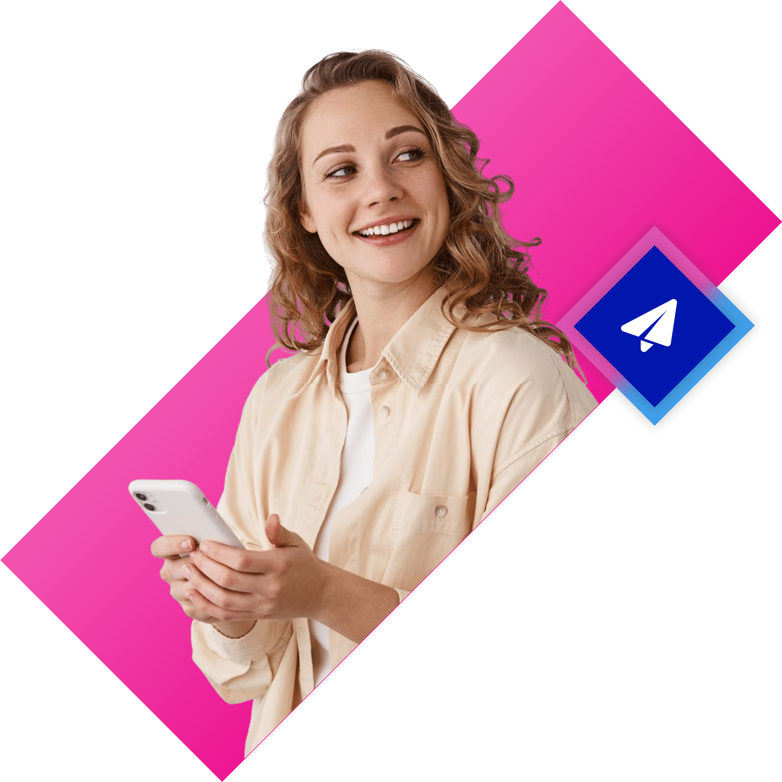 Woman fills in the contact form with the mobile