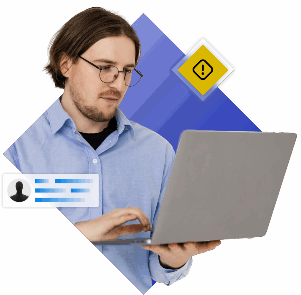 A man assures research quality on his laptop