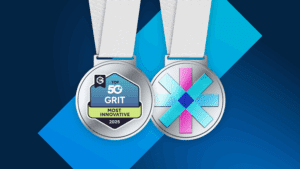 GRIT Top 50 Most Innovative Suppliers badge alongside Toluna logo medal recognizing insights leadership