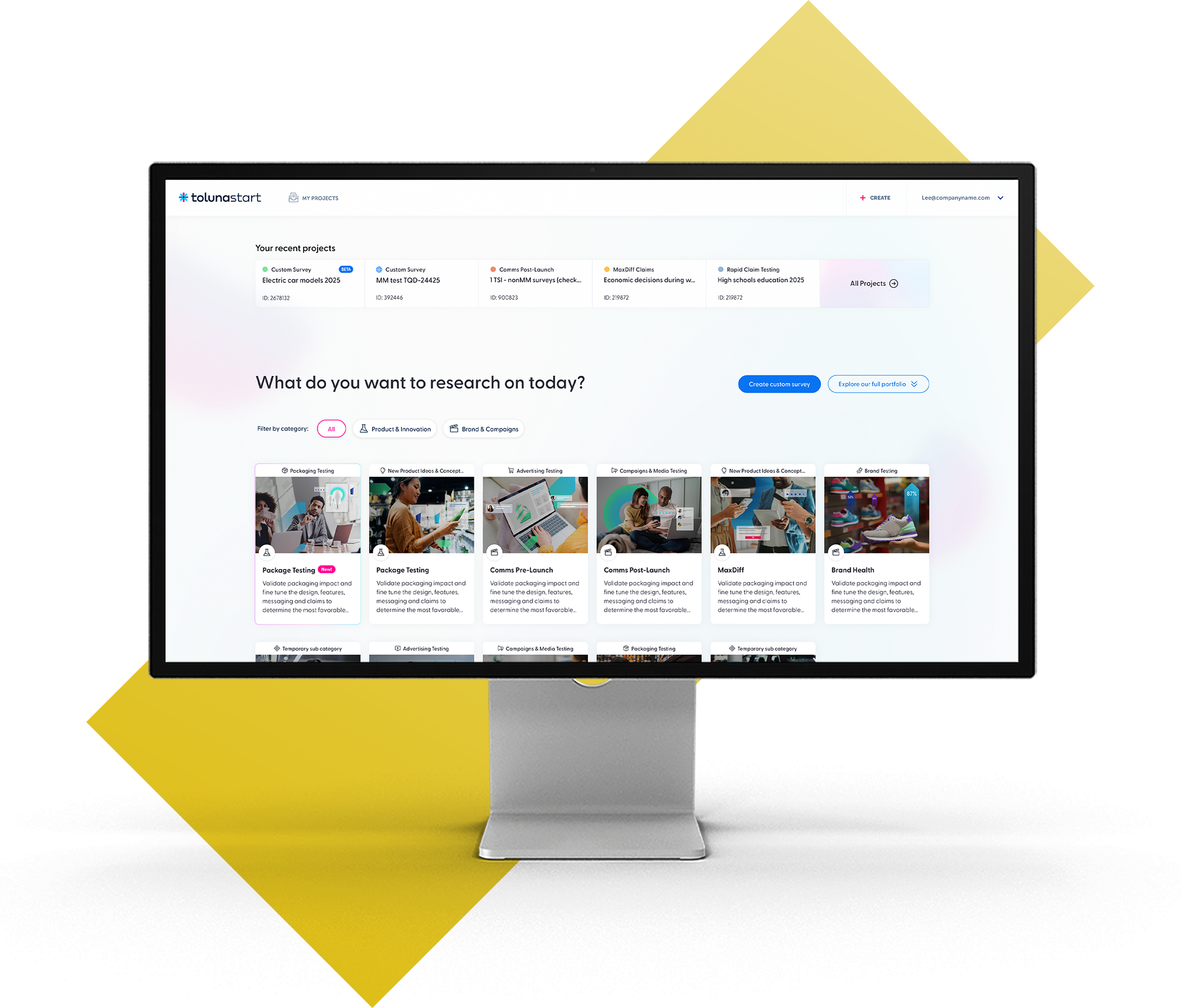 Screen view of Toluna Start, an end-to-end research platform and online survey tool for efficiency and delivers better insights
