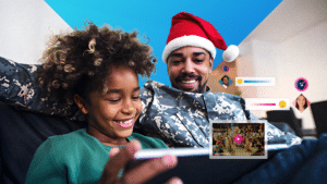 a man wearing Christmas hat watching the top 1 Christmas ads identified by Toluna's AI ad testing solution powered by synthetic personas