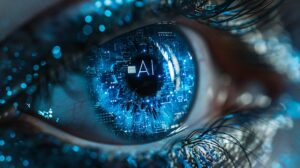 Next-generation eye featuring “AI,” symbolizing the growing role of machines in recognizing, retrieving, and recommending brands