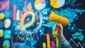 Header image with speaker icon symbolizing campaign effectiveness and brand impact